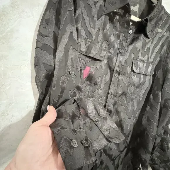 Vtg TanJay Fairy Grunge Witchy Womens Shirt Sheer Button up Pockets Black Sz 1X - Picture 4 of 12